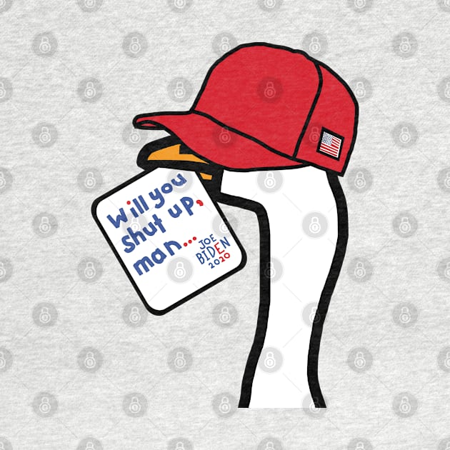 Goose in Red Hat with Stolen Joe Biden First Debate Quote Portrait by ellenhenryart